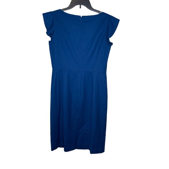 Talbots Women Sheath Dress Italian Flannel Wool Flutter Sleeve Minimalist Blue 8 - Picture 2 of 10